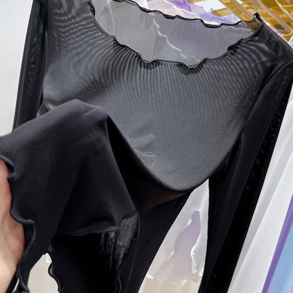 Ice InjMesh-Chemisier astronomique pour femme, T-shirt à manches longues, Vêtements d'été, Crème solaire, Bord Aura étranger, Tulle sexy