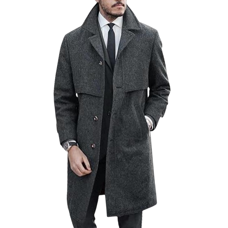 Manteau à revers en laine trempée pour hommes avec doublure, vestes longues, vêtements à boutonnage simple, décontracté, bureau, rue, extérieur, taille EU US