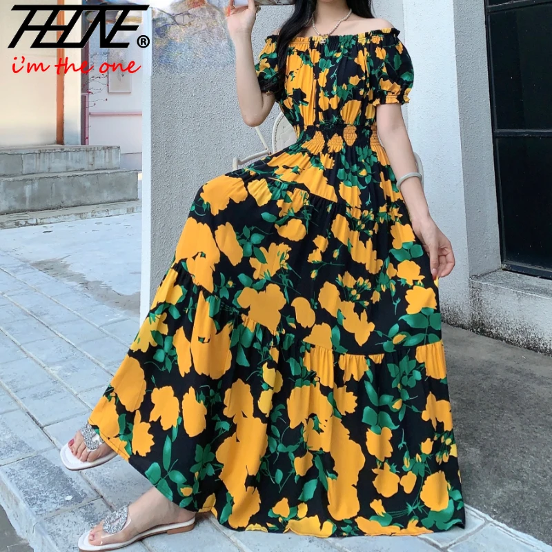 Robe maxi longue en coton et lin pour femme, vêtements indiens, bohème, floral, manches courtes, style coréen décontracté, été