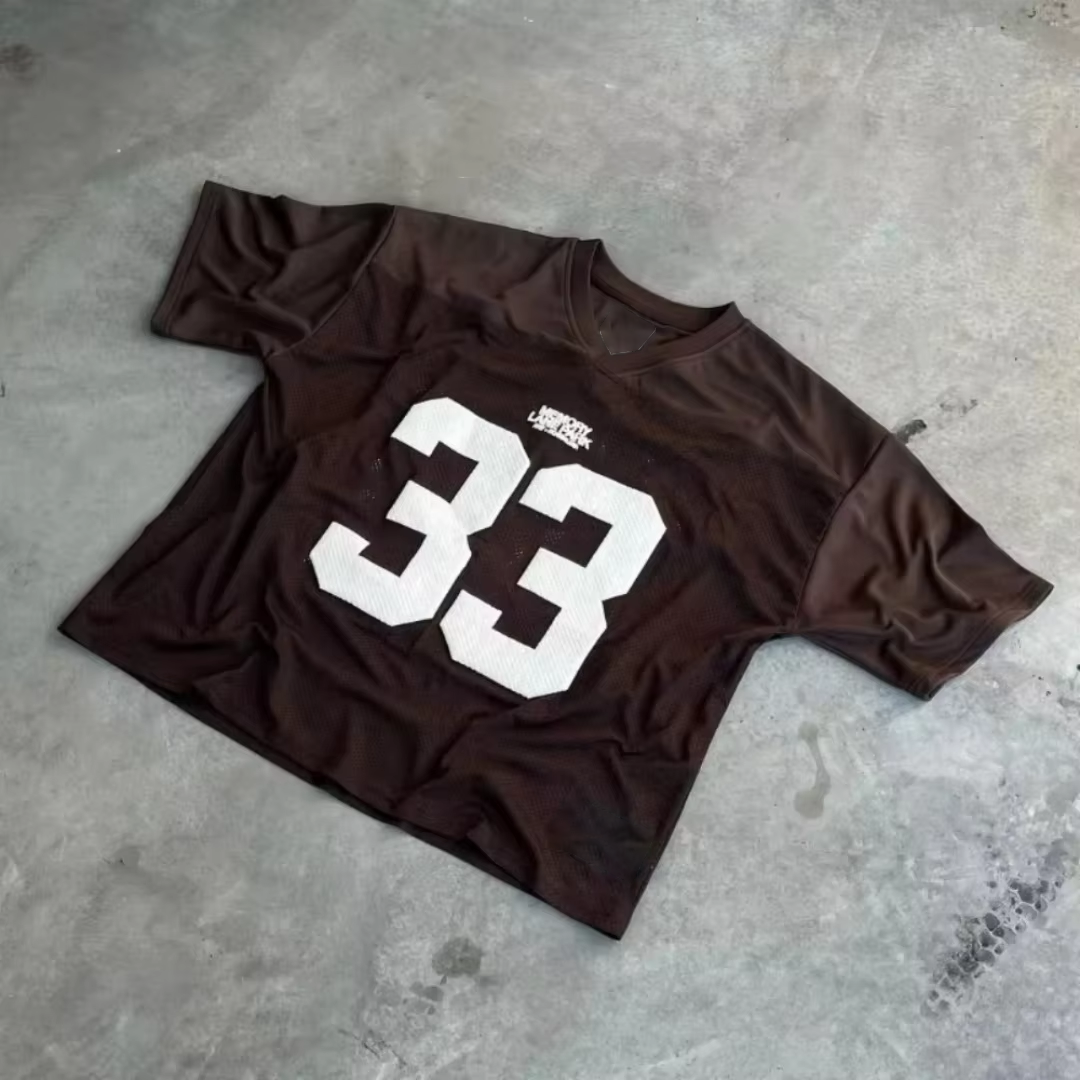 T-shirt rétro en maille respirante pour hommes et femmes, vêtements de sport de rue, d'université, surdimensionné, unisexe, Football, séchage rapide, Y2k