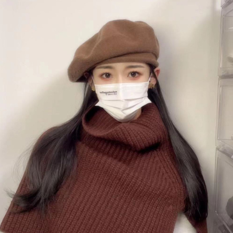 Béret en laine tricoté pour femme, style vintage, couleur unie, chaud, pour l'automne et l'hiver, casquette de peintre artiste japonaise et coréenne, anti-froid