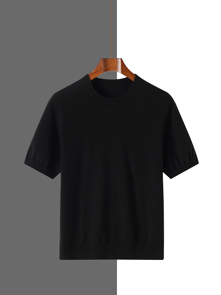 T-shirt en soie et laine mélangées pour homme, nouvelle collection été, manches courtes, confortable, respirant, tricoté, décontracté, fin, hauts pour homme