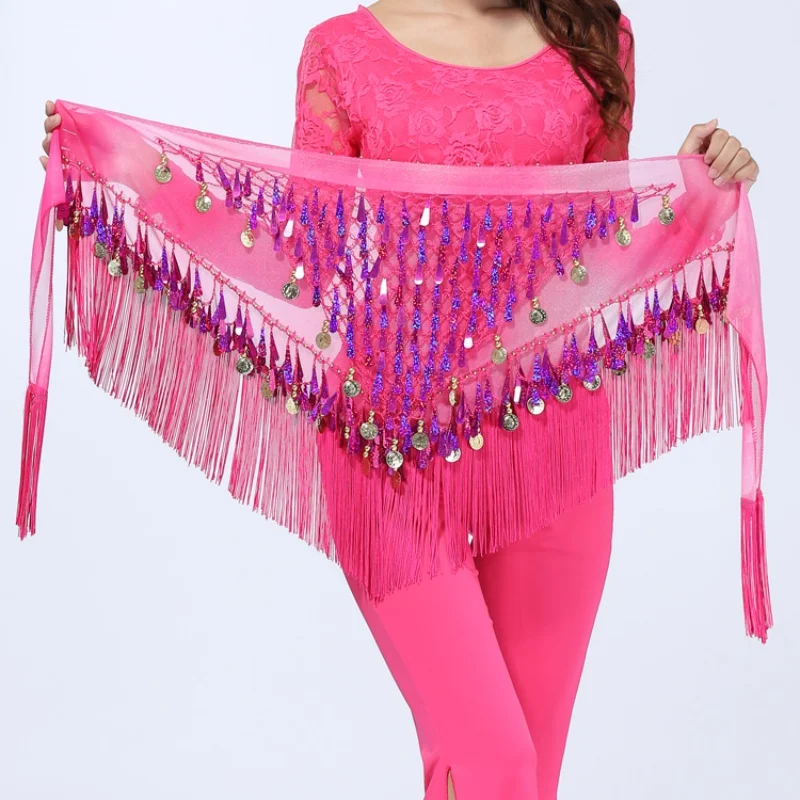 Glands de danse du ventre pour femmes, écharpe de hanche triangulaire avec pièces de monnaie et paillettes, ceinture de taille colorée, jupe triangulaire