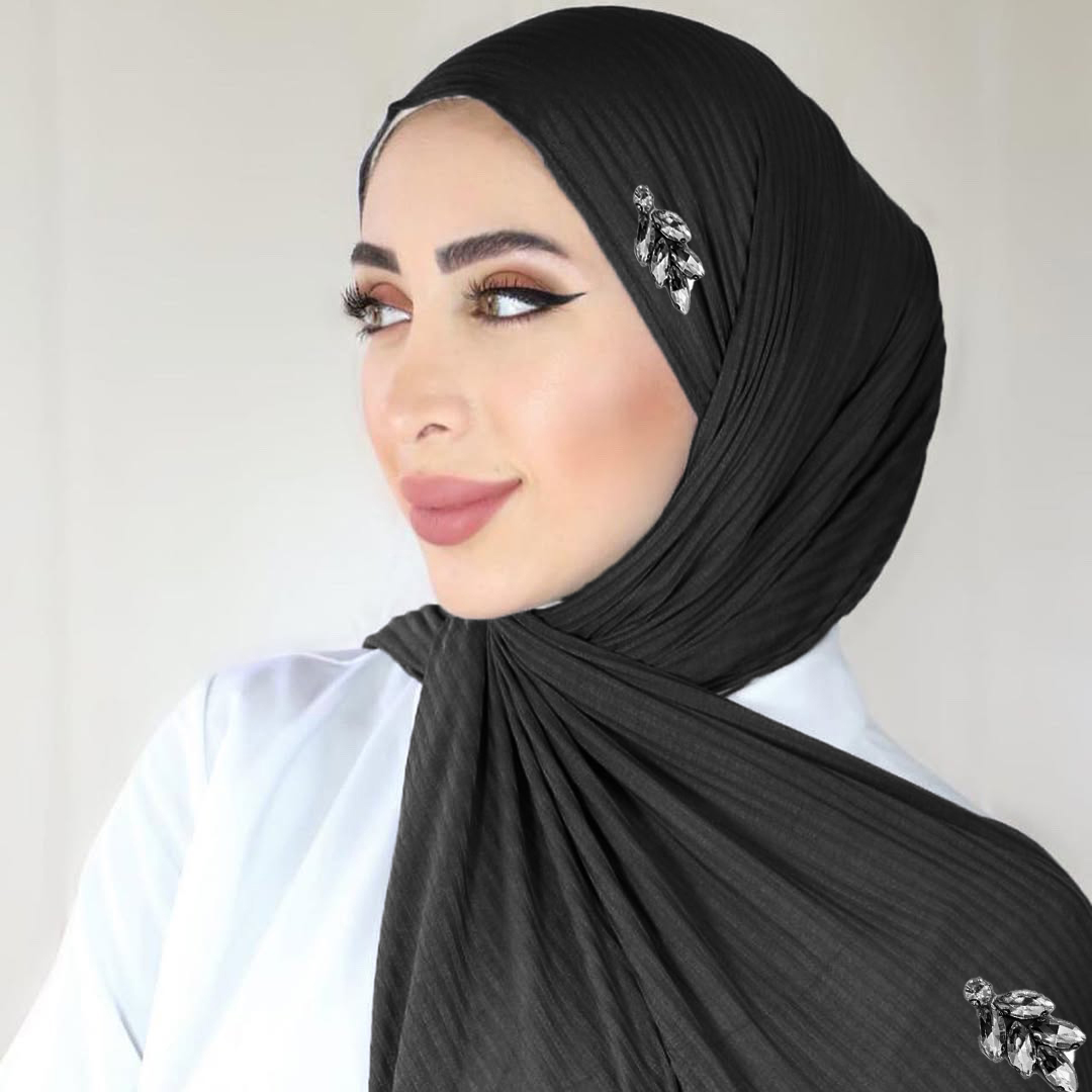 Nouveaux diamants côtelés Jersey Hijab crêpe strass écharpe musulman plaine doux châles enveloppes islamiques bandeau pour les femmes