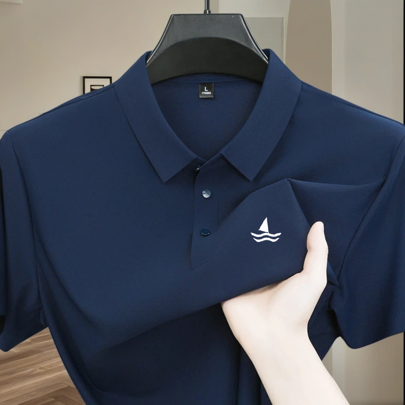Polo en soie glacée de haute qualité à manches courtes pour homme, haut imprimé tendance de marque, nouveau t-shirt décontracté respirant et frais pour l'été