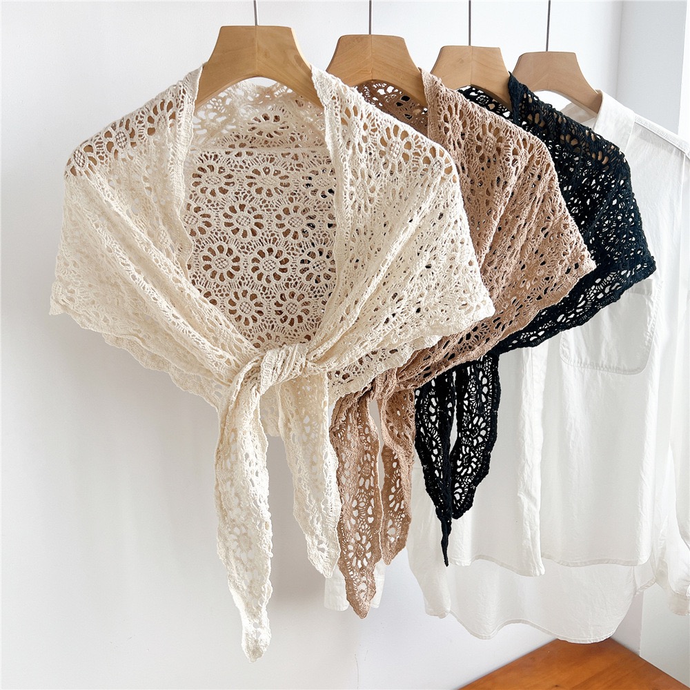 Écharpe Triangle en Dentelle Florale pour Femme, Châle Léger de Haute Qualité, Voile de Plage, Hijab Musulman, Voile de Mariage pour Femme