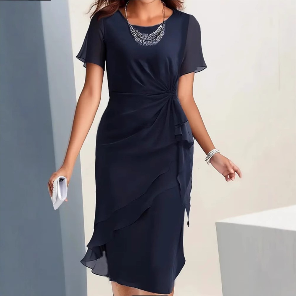 Robe en mousseline de soie pour femmes, Patchwork, manches courtes, nouveau Style d'été, Slim, élégant, plissé irrégulier, robes uniques pour femmes