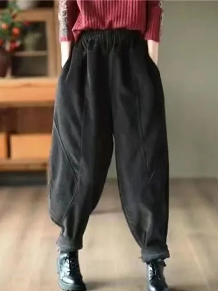Pantalon décontracté en velours côtelé pour femme, taille haute, chaud, vintage, longueur de rinçage, jogging, mode, automne, hiver