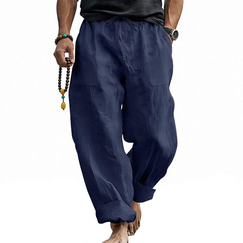 Pantalon homme 2026 décontracté, nouveau style plage, ample, en lin, avec poches, pour le printemps et l'automne, style vacances, pantalon fin, vêtements pour hommes