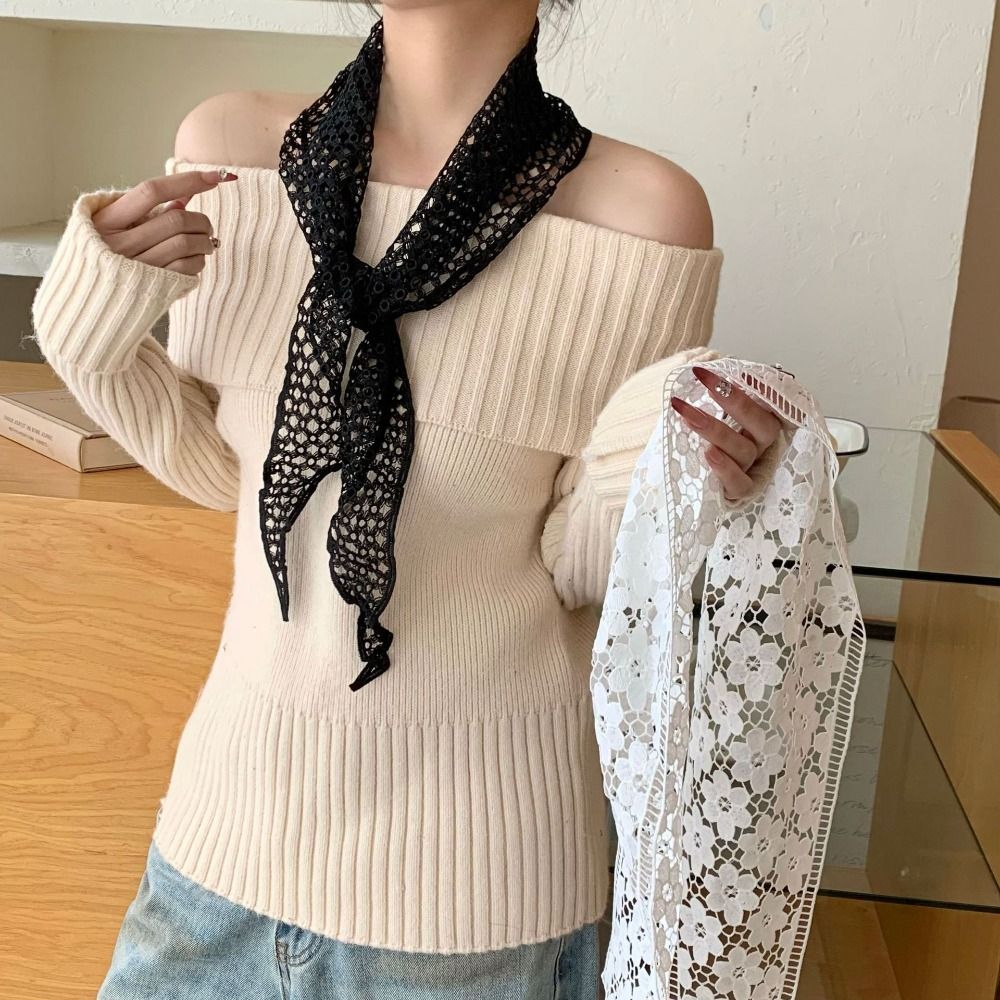 Foulard triangulaire en dentelle imprimée florale, brodé style ethnique, bandeau en dentelle, décoration de vêtements, foulard ajouré en dentelle pour femme