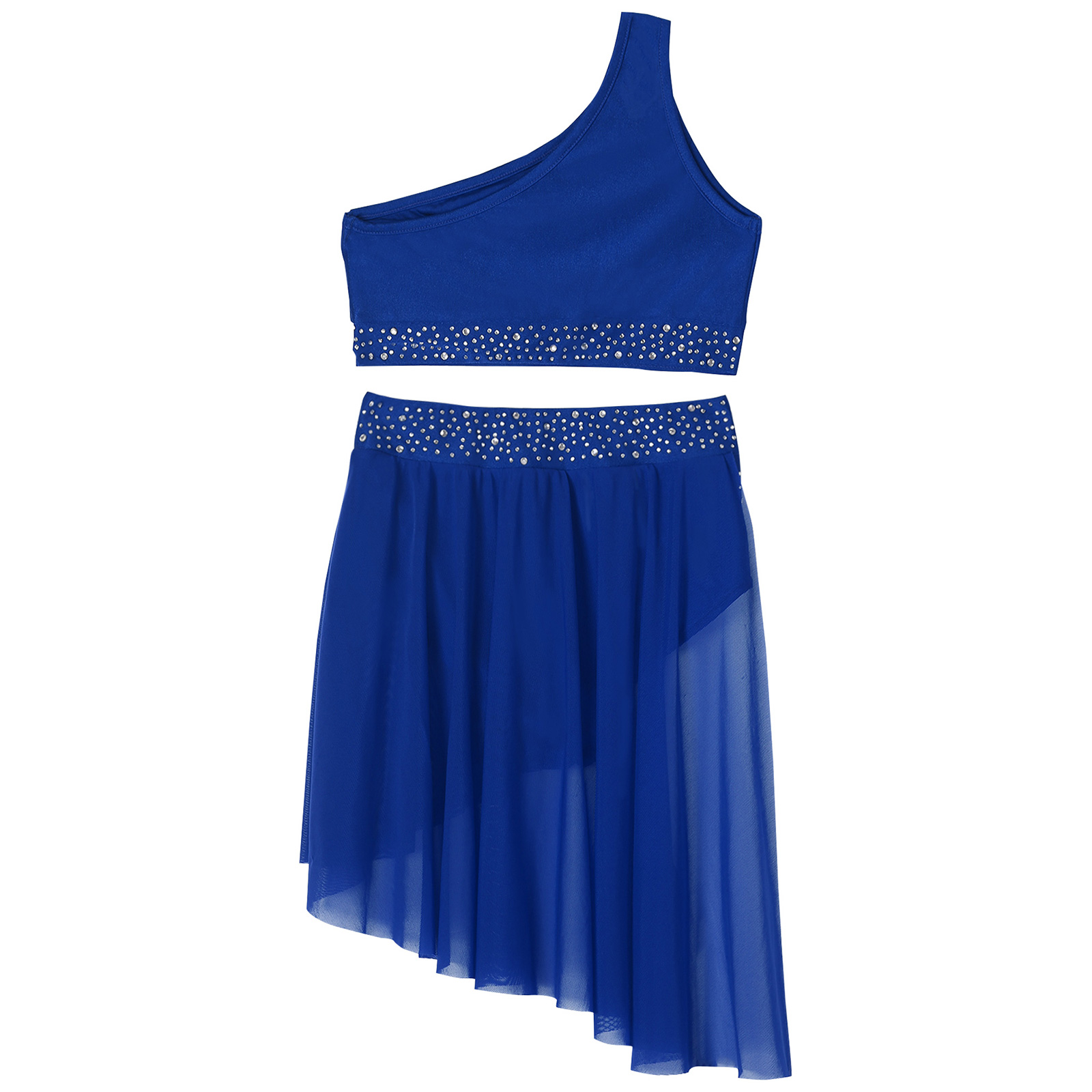 IEFiEL Ensemble de danse lyrique pour enfants filles Costumes contemporains modernes Strass Haut court avec jupe justaucorps Tenue de ballet 2 pièces