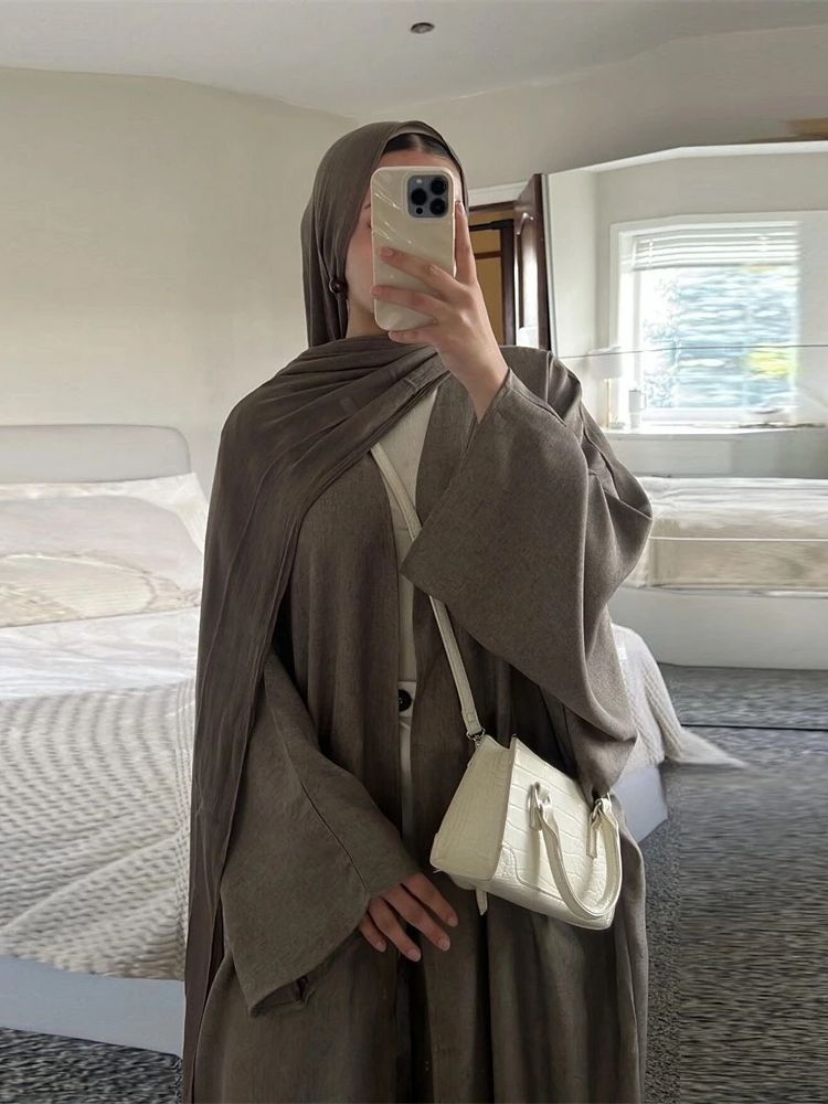 Kimono chauve-souris en coton et lin similaire Abaya dubaï Islam Robe musulmane pour femmes Kebaya caftan Robe musulmane Caftan Marocain Femme