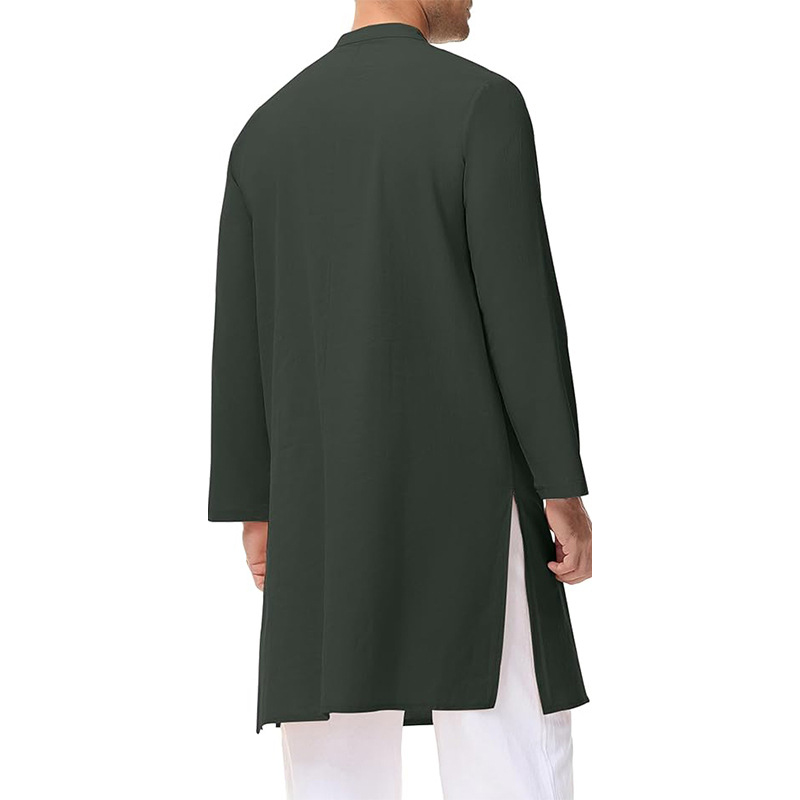 Nouveau loisirs hommes chemise musulmane islamique arabe coton col montant à manches longues Blouse pakistanaise haute qualité rétro longs hauts S-3XL