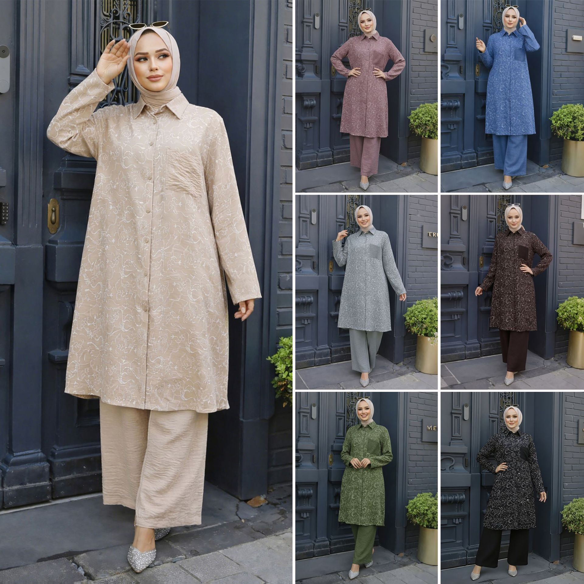 Ensemble de 2 pièces pour femmes pour l'Aïd, haut long, pantalon large, chemisier imprimé musulman, jalabiya, Ramadan, Dubaï, ensembles musulmans, longue tenue arabe