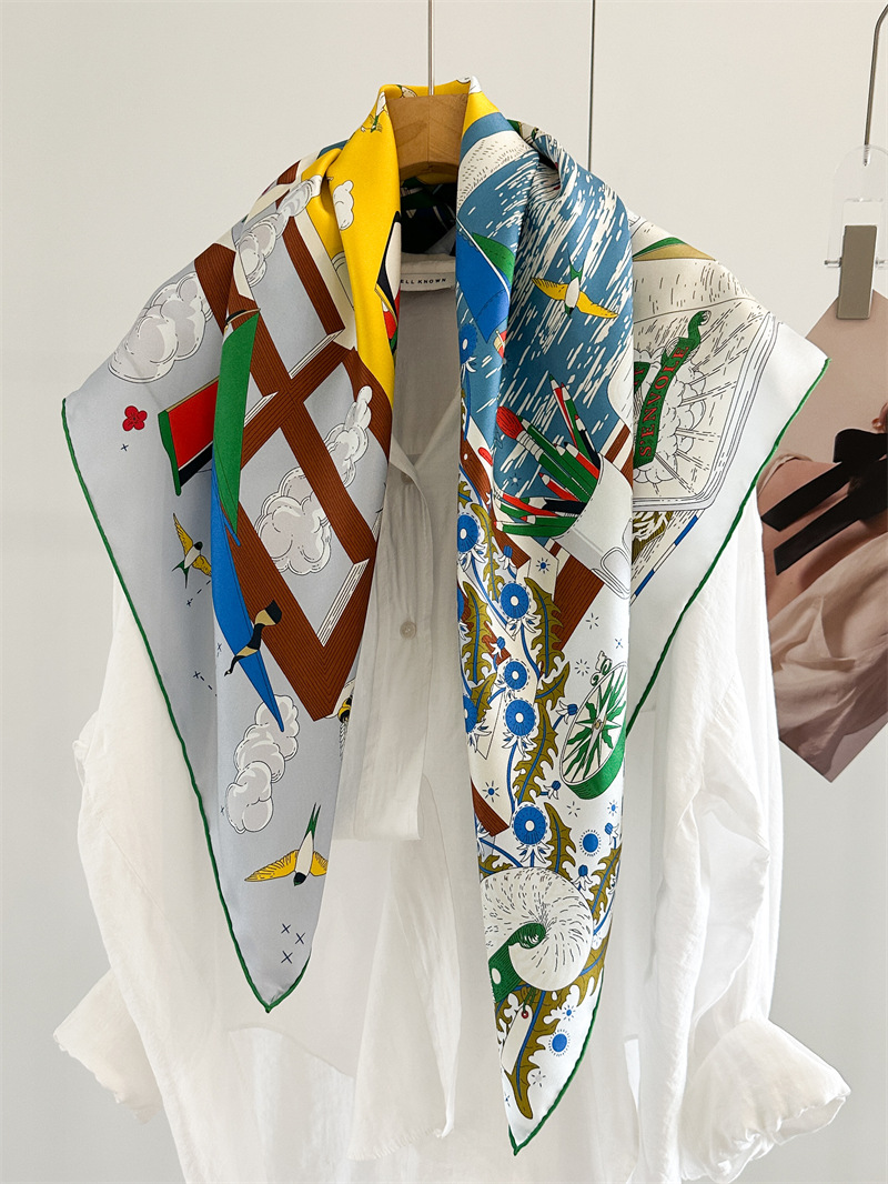 Nouveauté : Foulard en soie de luxe pour femme, imprimé recto, 100 % soie, tendance, 90 x 90 cm
