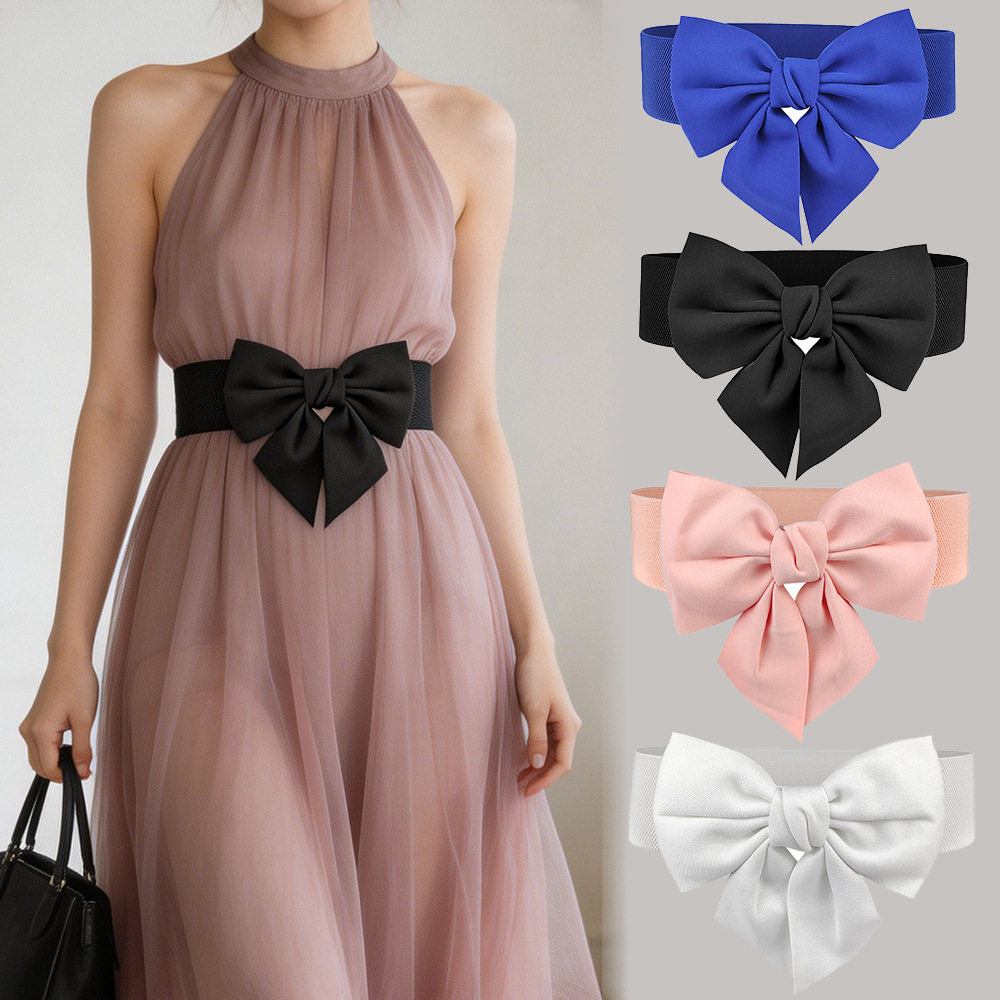 Ceinture large élastique à nœud papillon pour femme, ceinture de taille pour robe, accessoire de mode polyvalent pour mariée et demoiselle d'honneur, ceinture assortie à toutes les tenues