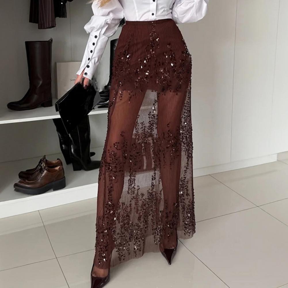 2026 paillettes maille Patchwork jupe mode femmes a-ligne tout-match cheville longueur jupes fête bureau dame 2025 automne Maxi jupes