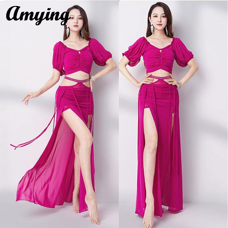 Robe d'entraînement de danse du ventre, nouvelle robe longue féerique Sexy, ensemble pour débutants, robe de danse orientale, robe d'équipe de spectacle pour femmes