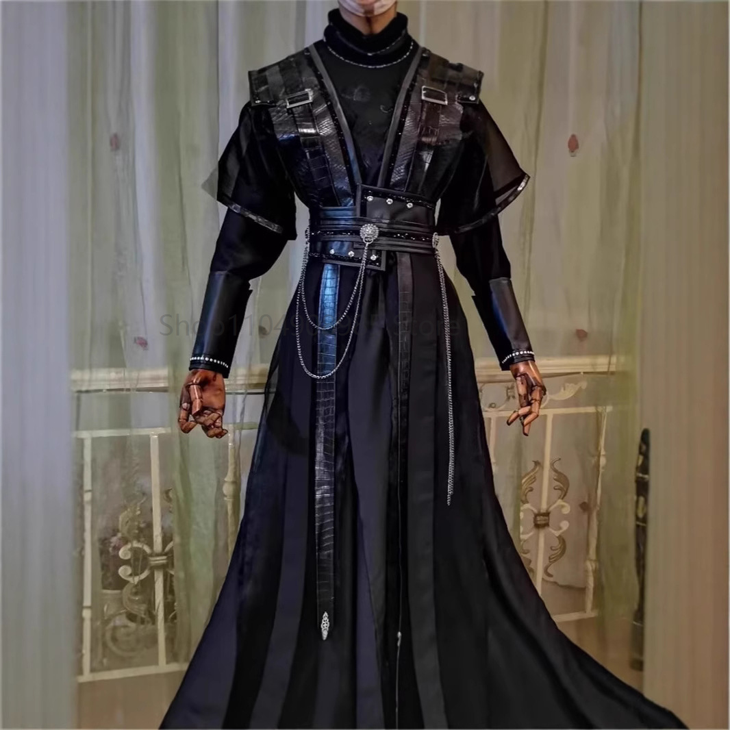 Costume traditionnel chinois Hanfu noir gothique foncé pour homme, tenue de cosplay moderne, costume de scène d'épée