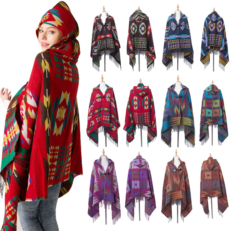 Châle Bohème Multifonction Ethnique, Écharpe Tribale à Franges, Sweats à Capuche, Cardigans Rayés, Couvertures, Cape, Châle, Glands, Poncho, Manteau