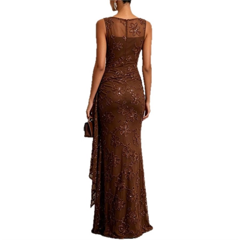 Robes de soirée formelles pour femmes, robes de soirée sirène sans manches avec appliques en dentelle, robes de soirée élégantes, robes de bal, robes de cocktail