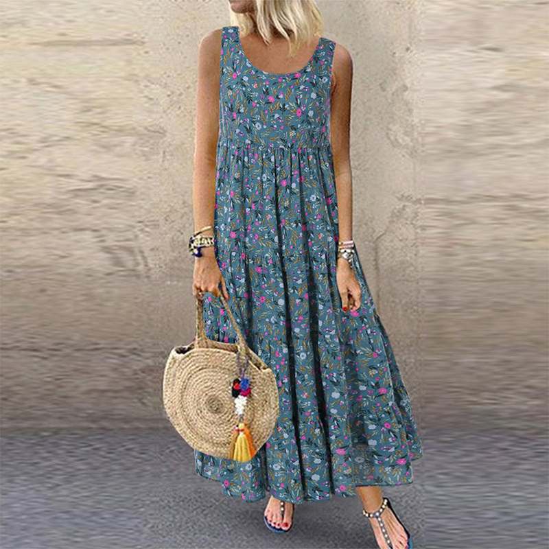 Robes pour femmes 2026, été, florales, sans manches, amples, longues, bohèmes, décontractées, fines, robes longues, vêtements pour femmes, vestidos