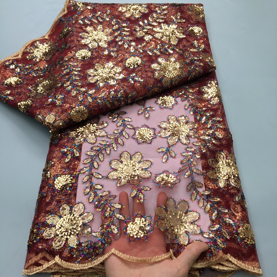 Tissu africain en dentelle de Tulle et paillettes, maille française de luxe, 2025, haute qualité, 5 Yards, filet nigérian pour robe de mariée, couture A3861