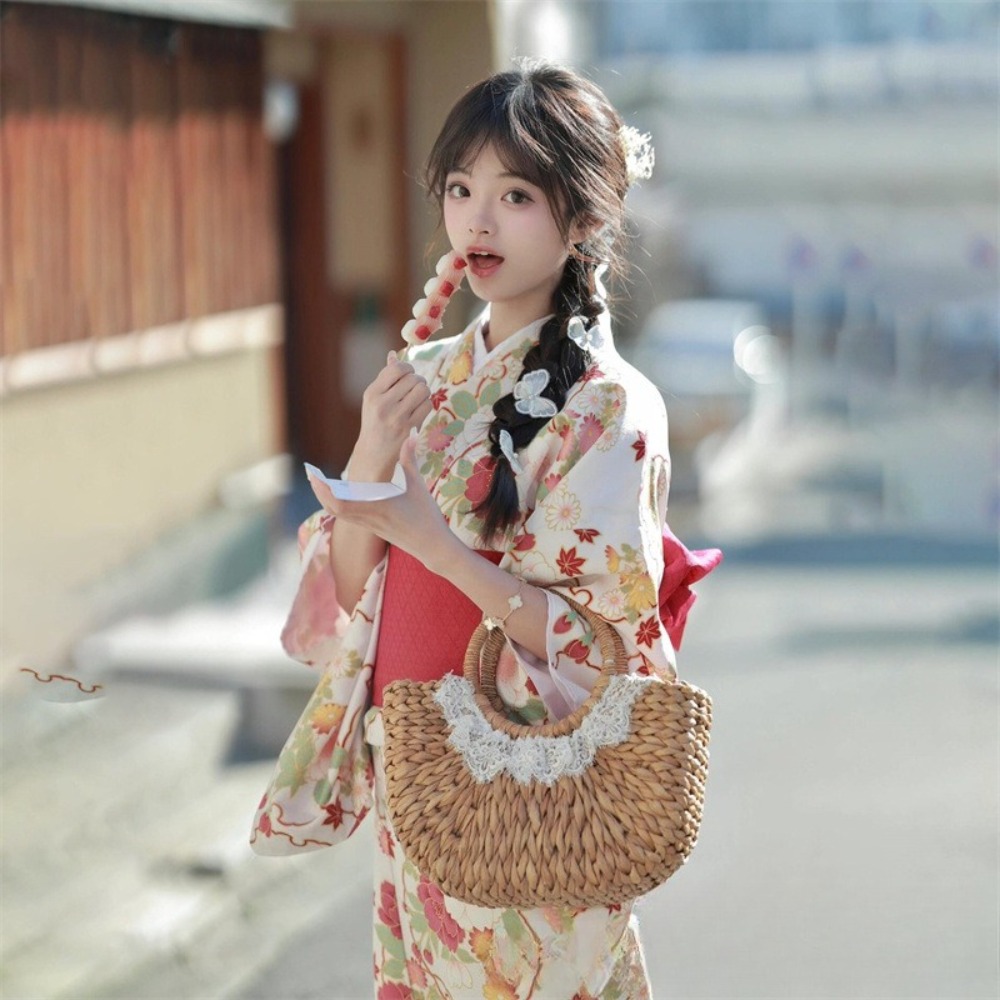 Kimono japonais fluide pour femme, Yukata élégant et ample, tenue de portrait pour les voyages en extérieur, séances photo en studio, thème cosplay