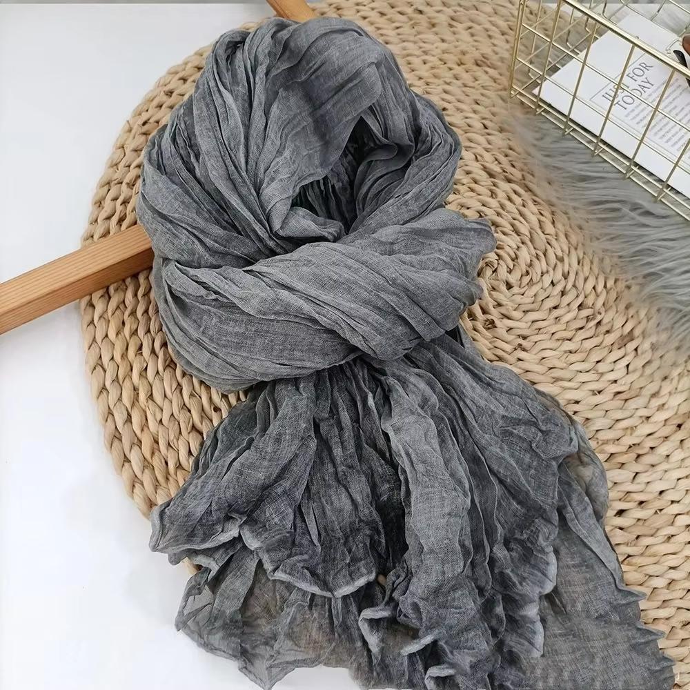 Écharpe en coton et lin, couleur unie, Texture littéraire féminine, longueur pliable, pâte frite fine, torsades ethniques, châles printemps automne hiver