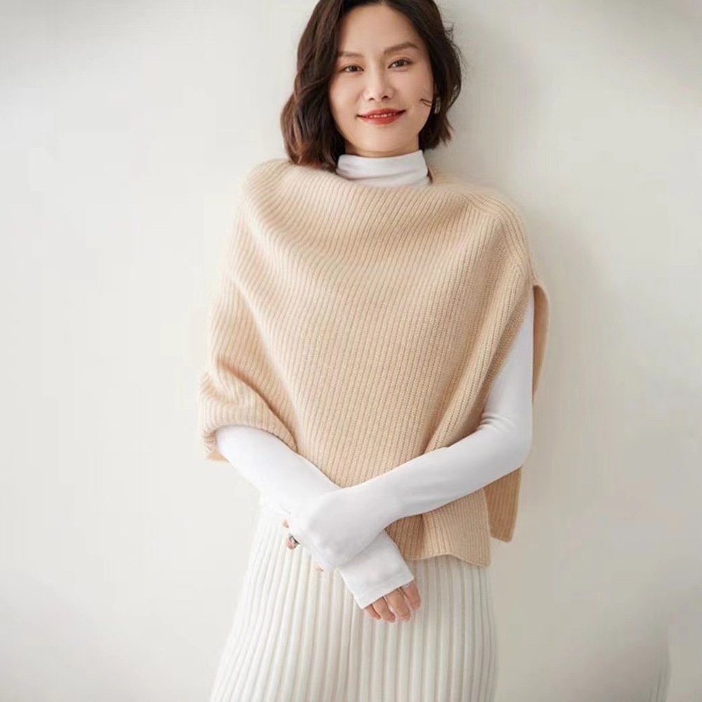 Châle tricoté Poncho pull écharpe simple côté fendu Cape automne hiver solide doux chaud épaule Cape femmes pulls amples