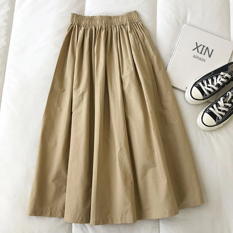 Femmes blanc jupe longue mode poches plissé genou longueur jupes automne 2024 nouveau décontracté élégant taille haute une ligne Femme jupes