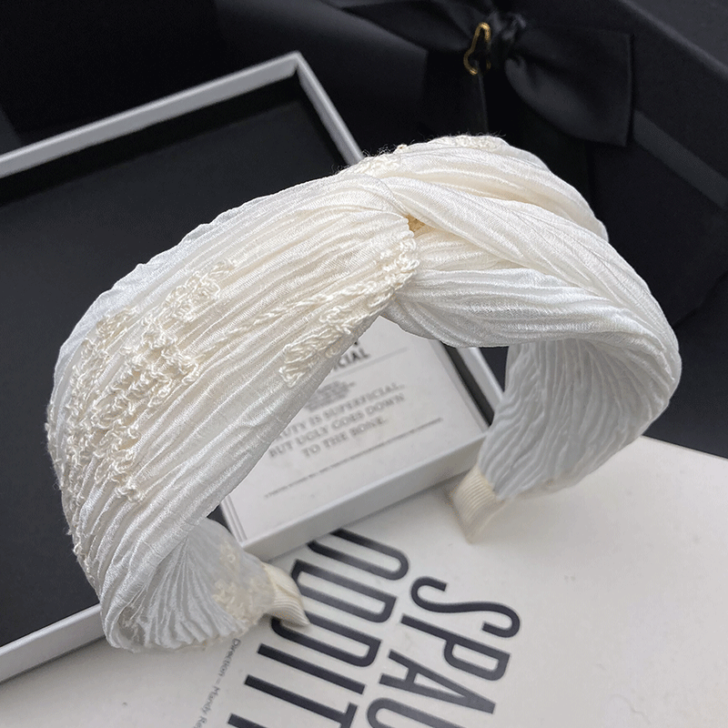 Nouveau serre-tête tendance et simple pour femme, couleur blanc cassé, à bord large et plissé, pour coiffure haute et lavage des cheveux