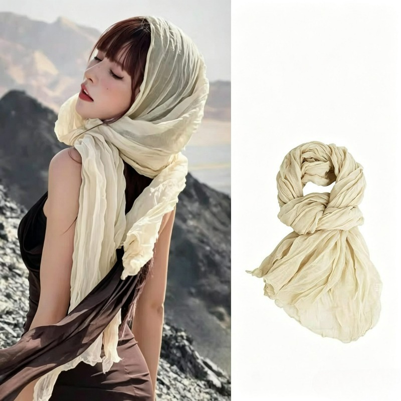 Écharpe en coton et lin tendance, vintage, décontractée, chaude, pour le cou, châle doux pour femme, écharpe respirante et douce.