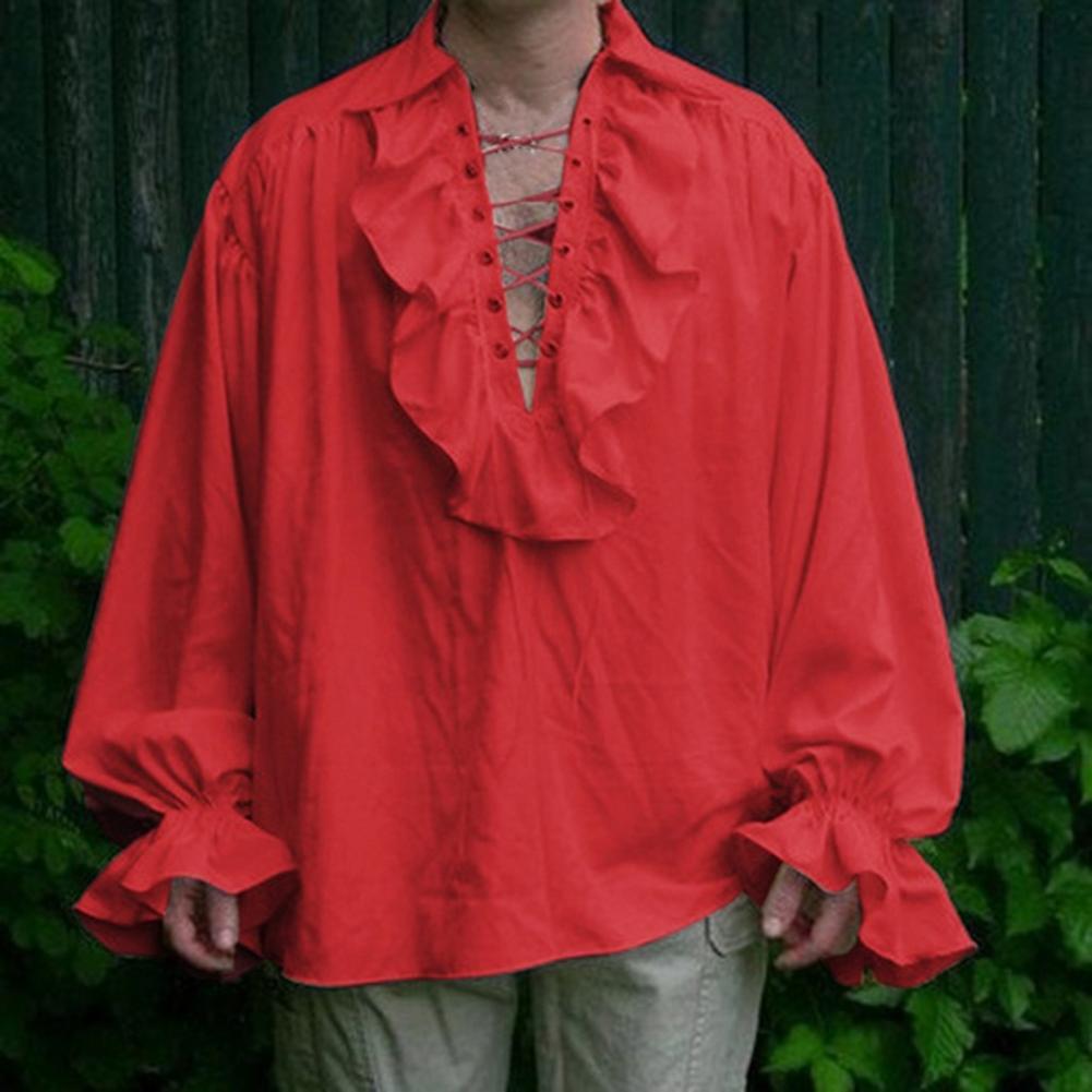 Costume de chemise Renaissance à manches longues à volants pour hommes, Steampunk médiéval à lacets, chemise 7,5 ate pour cosplay, scène drame prince Y-