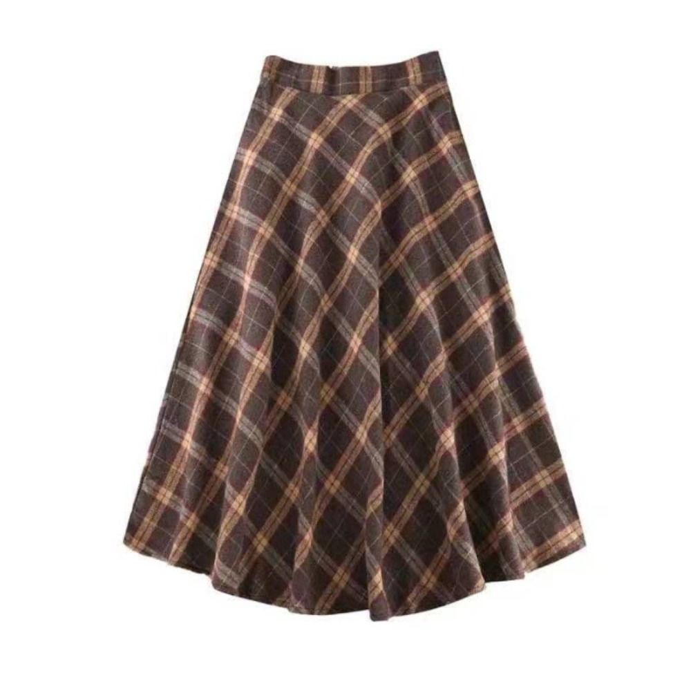 Taille haute rétro jupe à carreaux coupe ajustée hiver automne taille haute jupe longue Style Preppy esthétique a-ligne demi robe filles