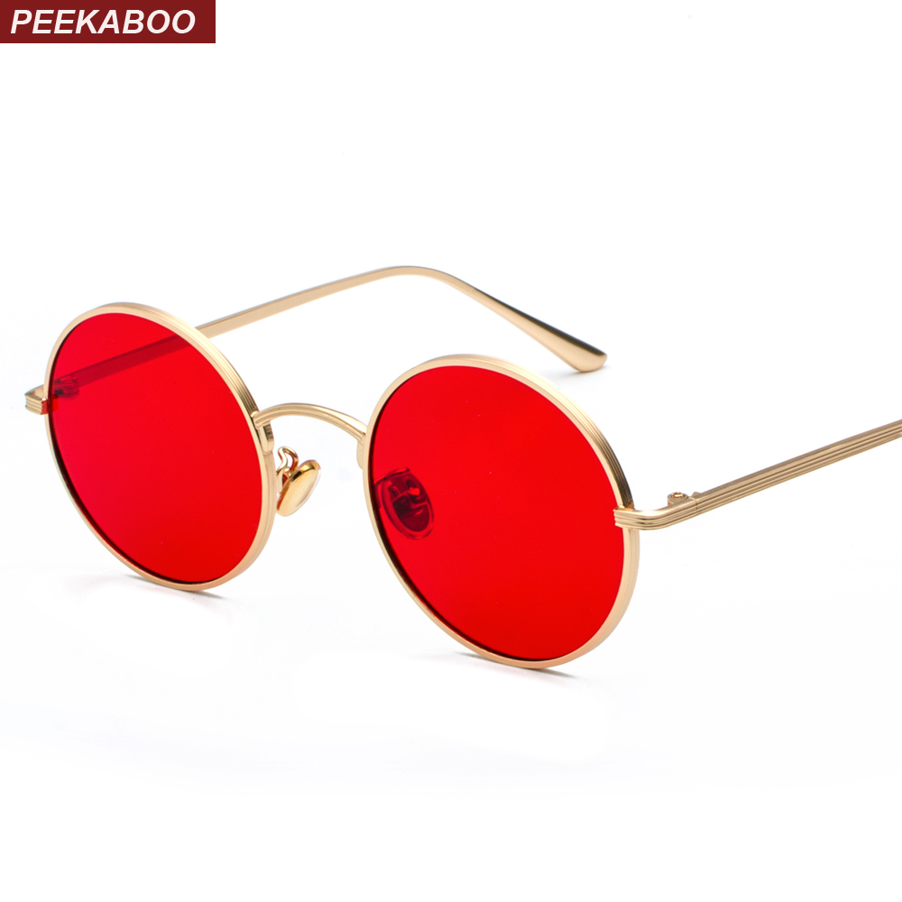 Peekaboo – lunettes de soleil rondes en métal doré pour hommes et femmes, style rétro, verres rouges, unisexe, jaune, rose, noir, été 2018