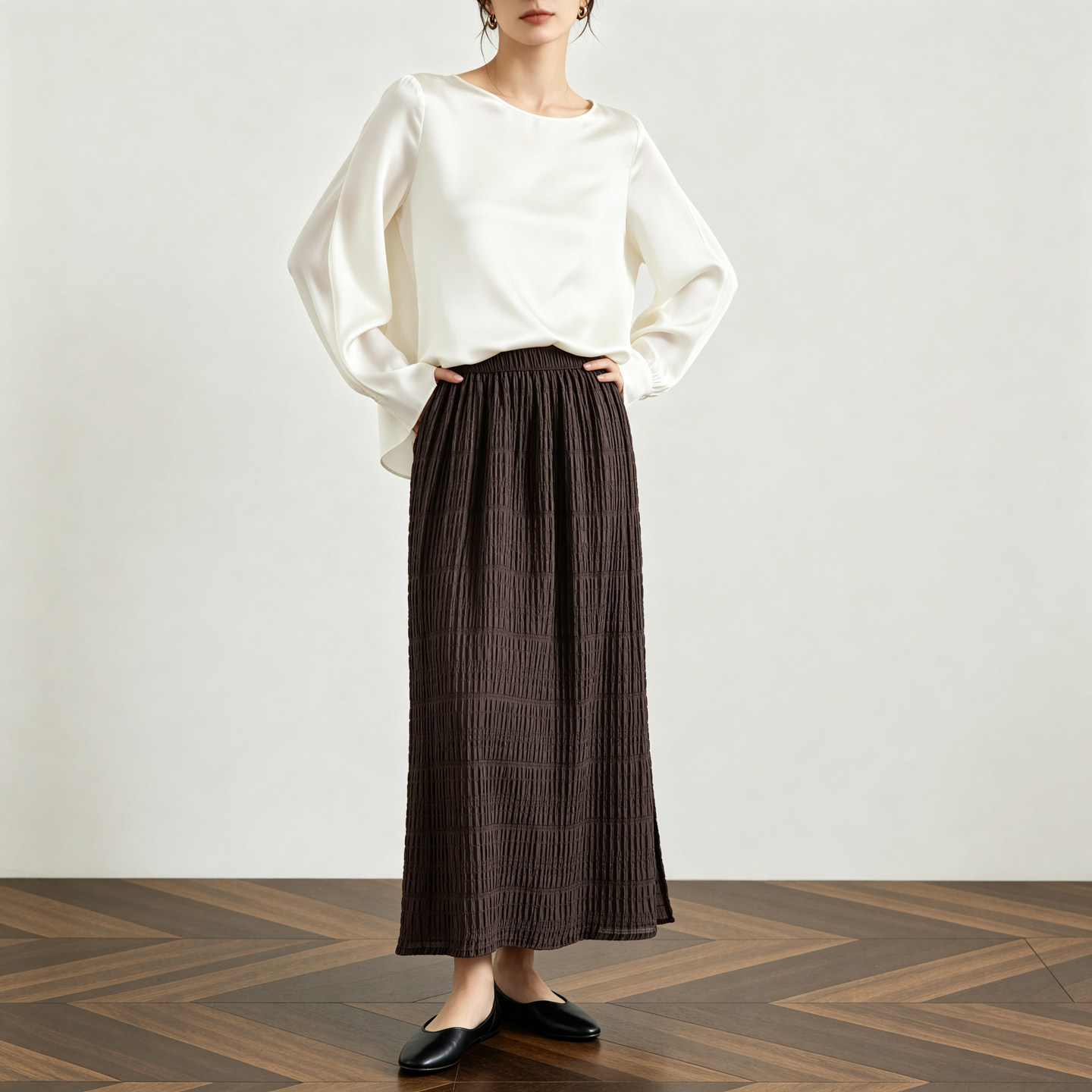 Winsleter - 97% Soie Filée 3% Spandex, Jupes Élégantes, Taille Élastique à Plis, Jupe Droite pour Femme, Idéale pour les Déplacements Quotidien, Automne 2026 B68966CC