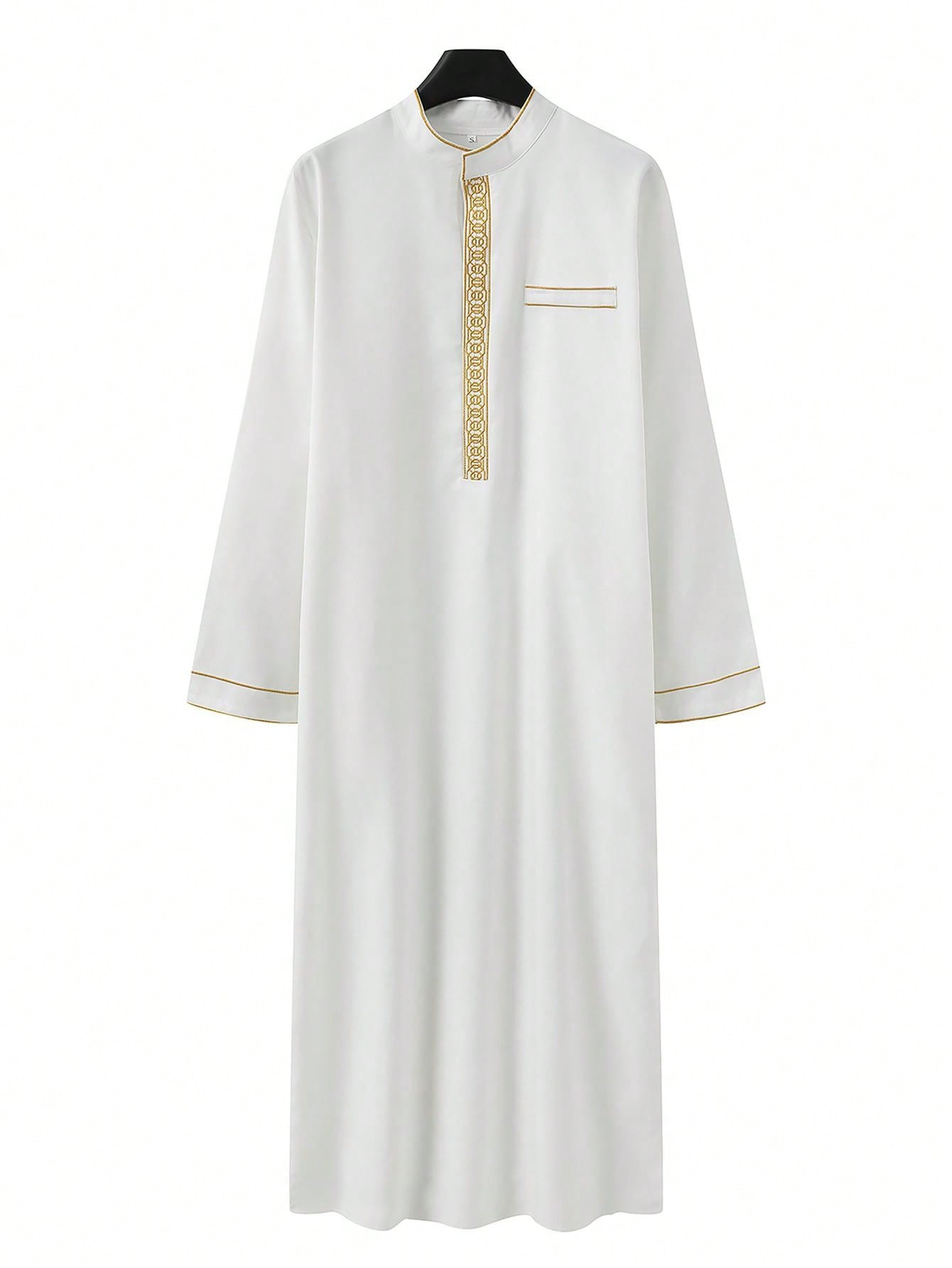 Robe de luxe pour hommes musulmans arabes, robe longue à manches longues brodée avec col montant, thobe pour hommes arabes