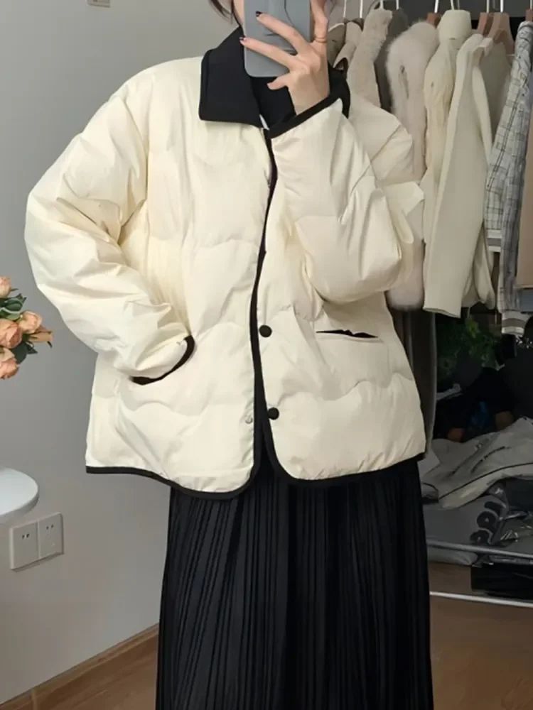 Veste matelassurera en coton à simple boutonnage pour femme, manteau monochrome, manches longues, chaud, mode coréenne, décontracté, automne, hiver