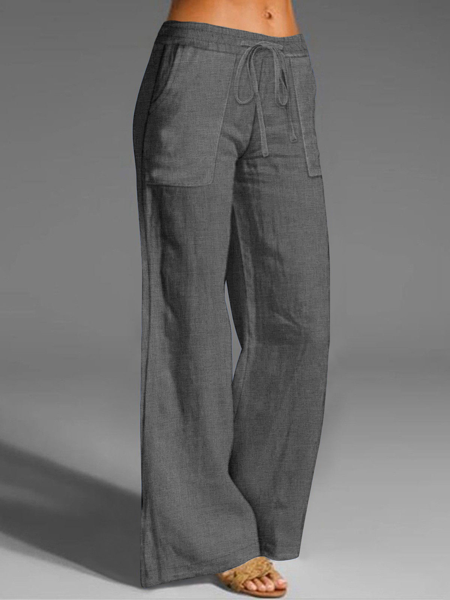 Pantalon à jambes larges pour femmes, taille élastique, cordon de serrage, décontracté, ample, couleur unie, poches, confortable, doux, pantalon de plage, été