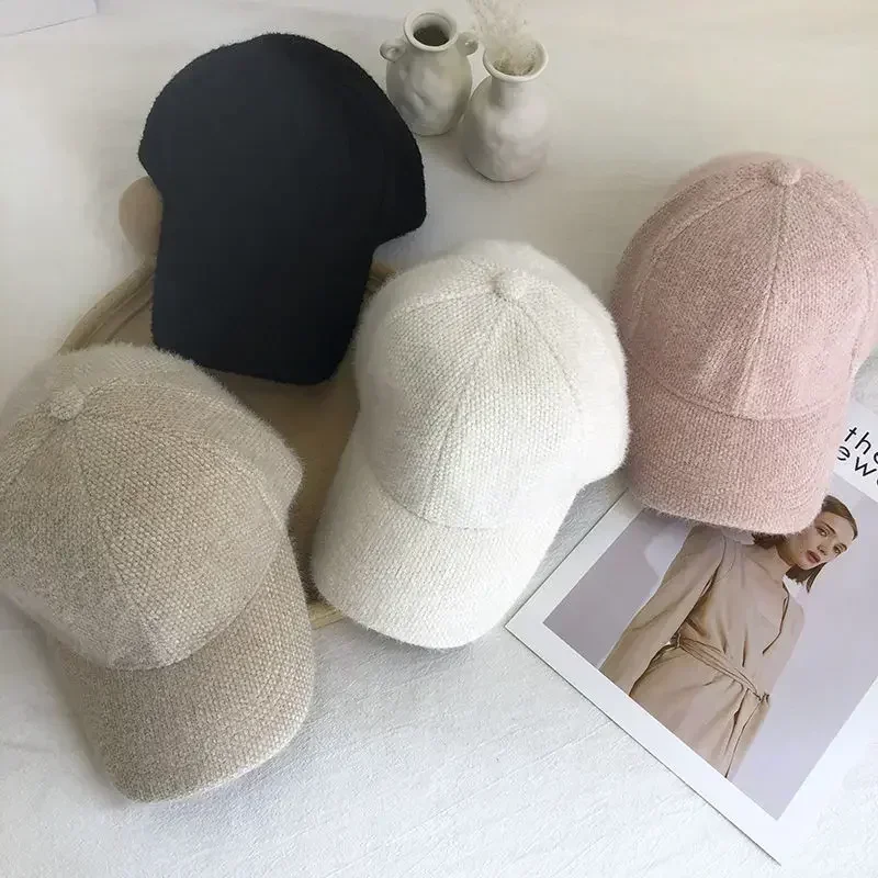 Casquette de baseball en peluche pour femme, chapeau à visière pour femme, casquette chaude, cheveux cony, blanc, noir, solide, document, automne, hiver