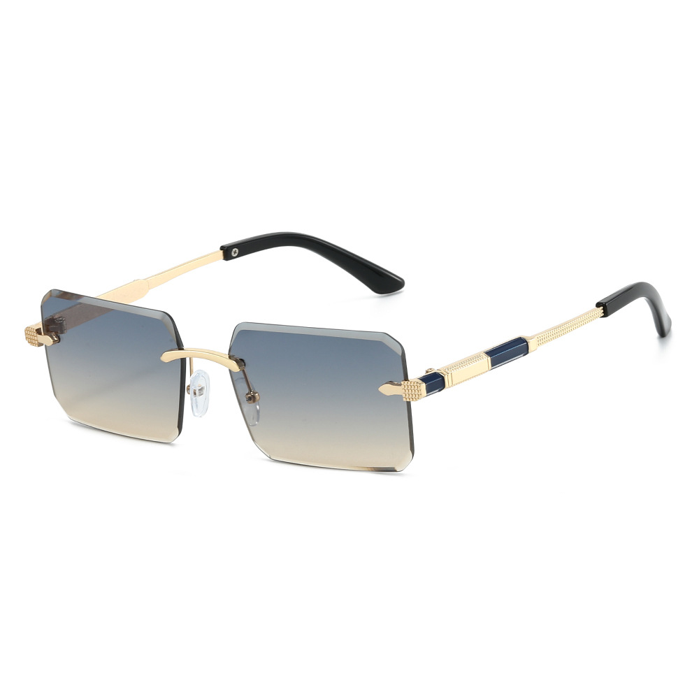Nouvelles lunettes de soleil à coupe carrée sans monture – Monture métallique fine, nuances tendance élégantes et résistantes aux UV.