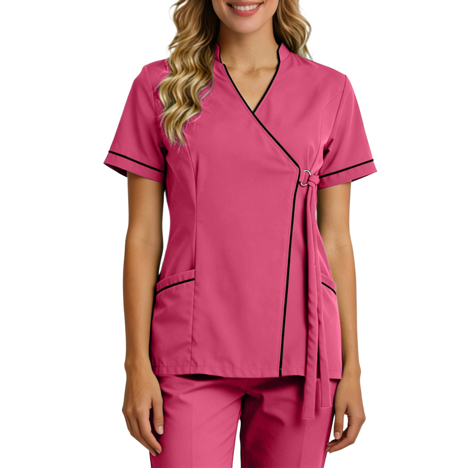 Tops de travail pour femmes enceintes, doux, col en V, ouverts sur le devant, à manches courtes, avec liens latéraux, pour l'été, uniforme de travail pour SPA et laboratoire