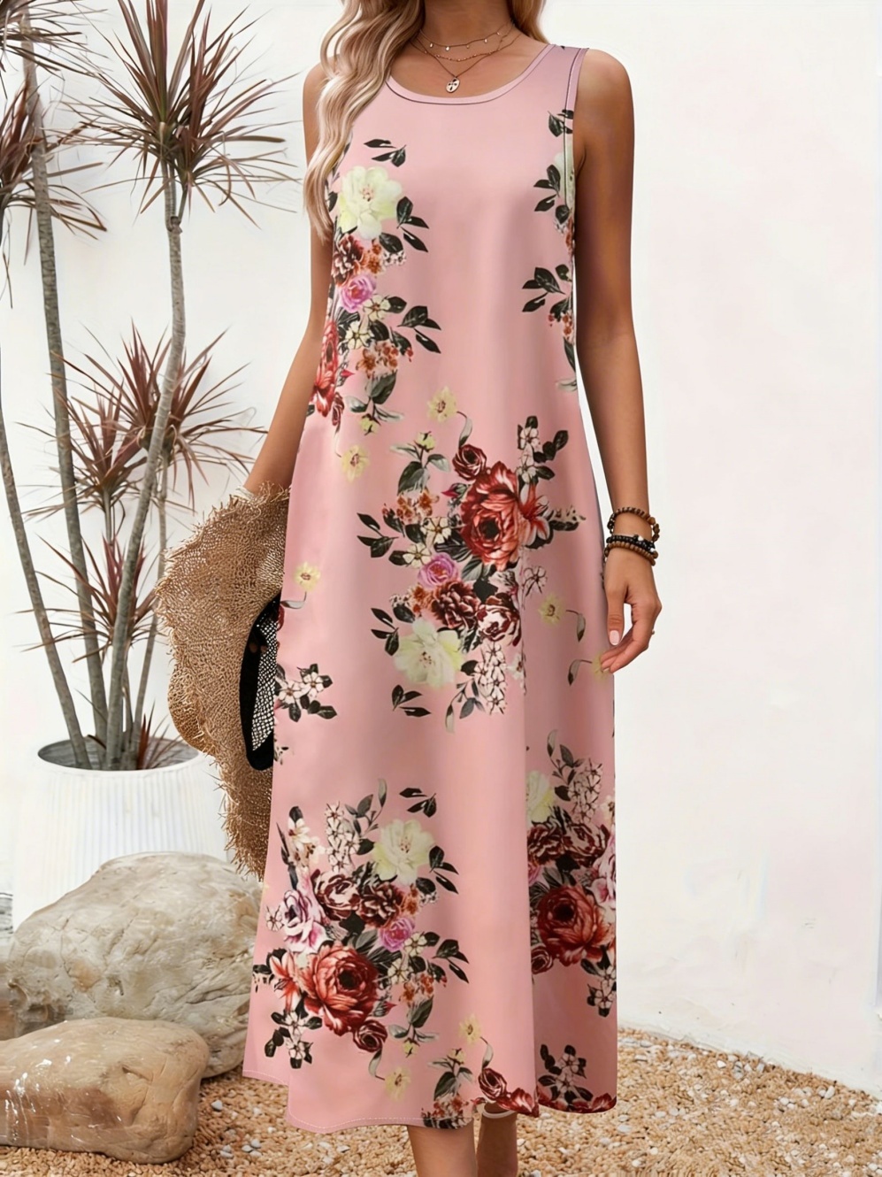 Robes décontractées élégantes à motifs floraux pour femmes, robe longue sexy sans manches, nouvelle collection été, vêtements de rue pour femmes