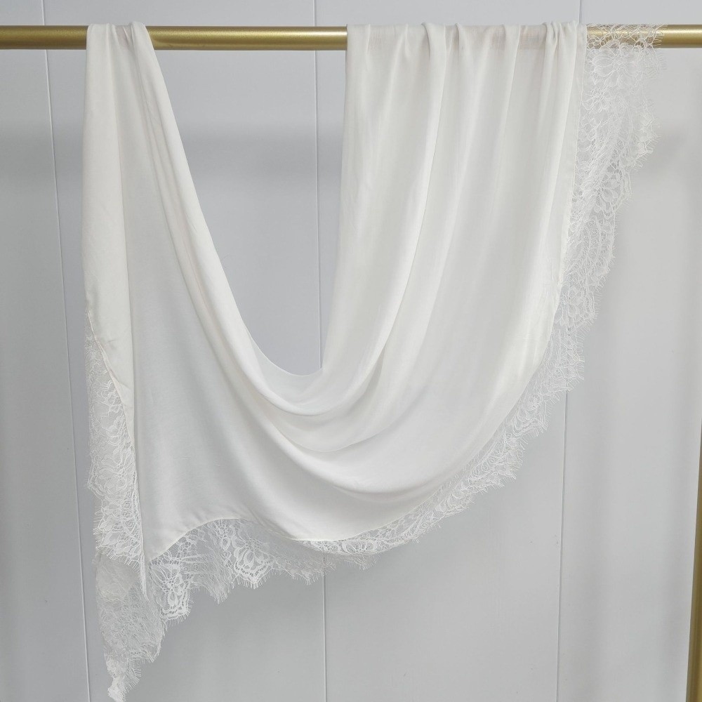 Foulard de mode en coton avec bordure en dentelle, protection solaire, hijab long, couleur unie, châle fin et large, accessoire de cou