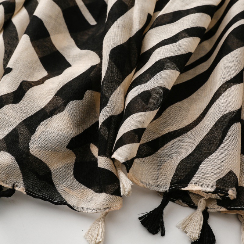 Écharpe de luxe pour femme à rayures zébrées, châle d'été bohème à franges, écharpe en viscose, pashmina, hijab musulman 180*90 cm