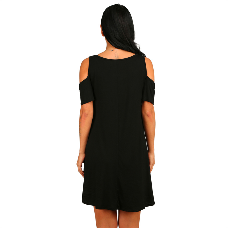 Robe d'été élégante pour femmes, Vintage, épaules dénudées, manches courtes, ample, couleur unie, col rond, soirée, Club, ligne a, QT036