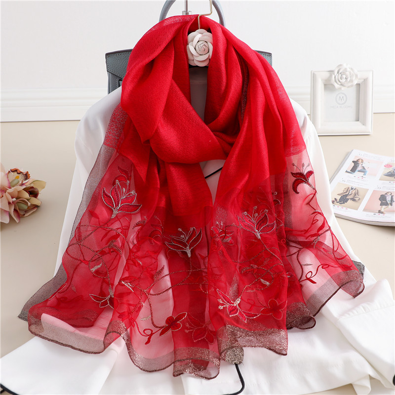 Écharpe Brodée en Laine Chaude pour Femme, Châle, Hijab, Bufanda, Pashmina Floral, Vente en Gros, 2024