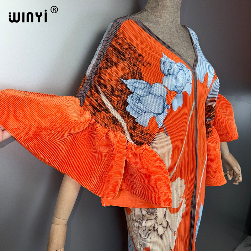 Robe plissée WINYI à manches bouffantes, paréo de plage, caftan musulman, abaya, robe de soirée longue de luxe Dubaï pour femme