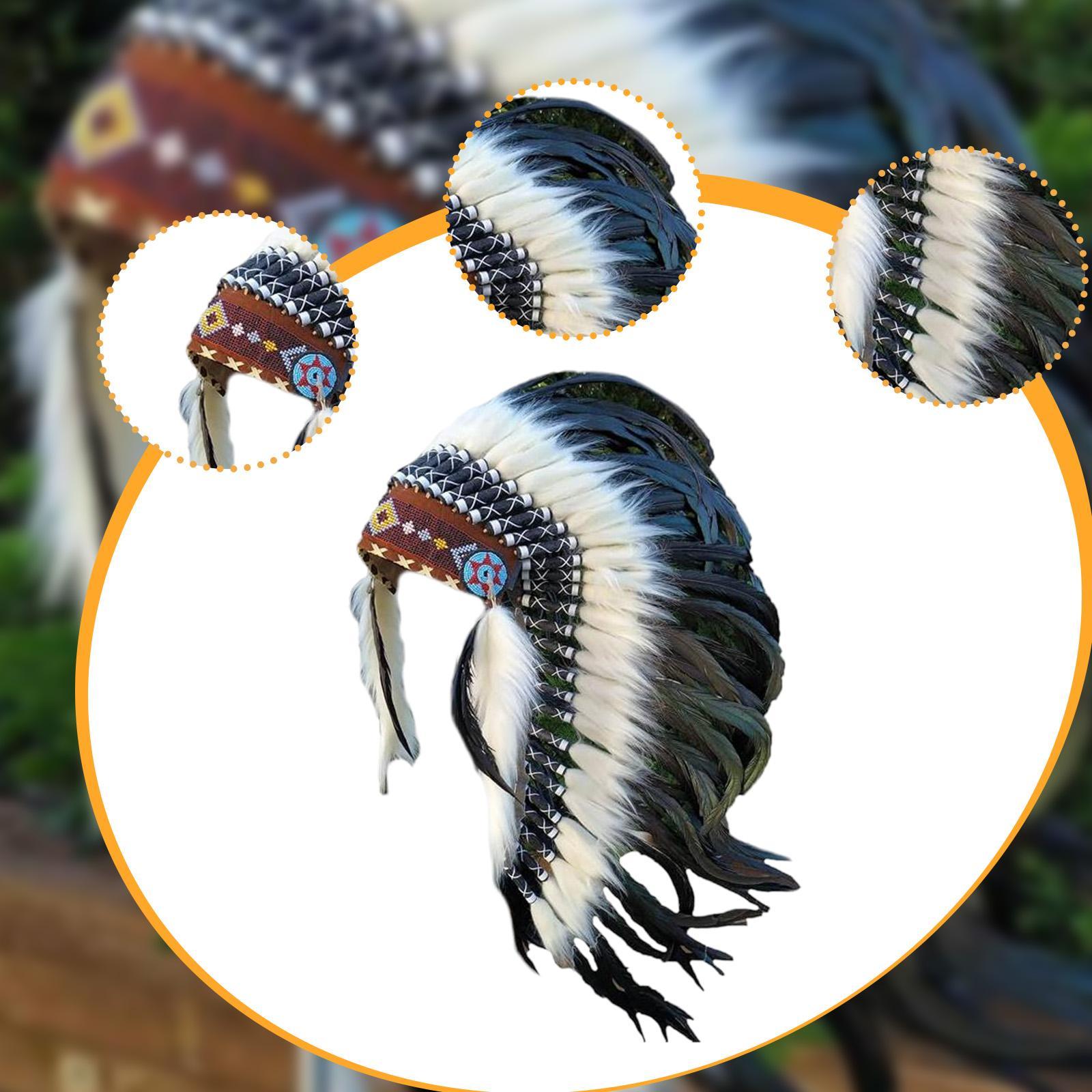 Coiffure de chef indien natif, chapeau, robe fantaisie, Costume décoratif de spectacle, mascarade, spectacle de danse, fête à thème, coiffure en plumes